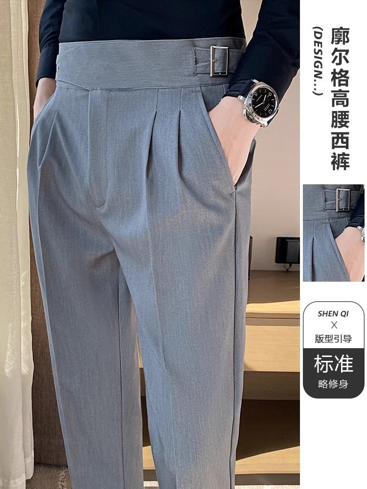 Gurg Pants Men'S New Gurkha High-End Slim-Fit Parisian Buckle Naples High Waist Casual Suit Pants - Image 2